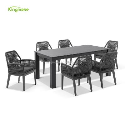 China Wholesale Modern Ceramic Table Aluminum Restaurant Square Dining Table Set 8 Seater And Chair Set Modern Garden Patio Furniture for sale