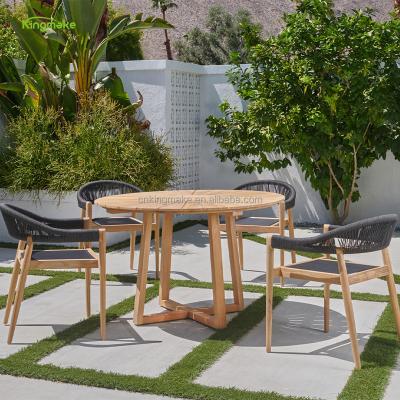 China All weather modern modern round dining table designer 4 seater wood balcony table set wood other outdoor furniture for restaurant for sale