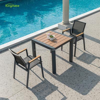 China Modern Fashionable Design Aluminum Garden Balcony Dining Set Aluminum Bistros Coffee Table And Mesh Chair Outdoor Furniture for sale