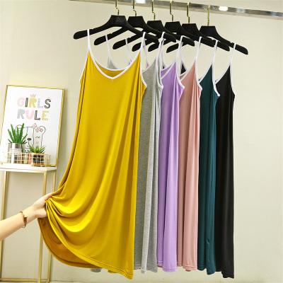 China Washable Korean Dress Plus Size Lady's Summer Solid Color Tank Top Modal Dress Suspender Dress Casual V-Neckline Plus Size Long For Woman for sale