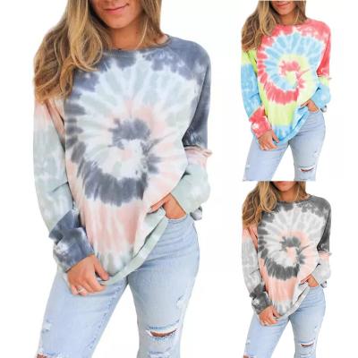 China 2021 Wholesale Summer Breathable Tie Dye Girls Around Neck Long Sleeve Women's Casual T-Shirt For Women for sale