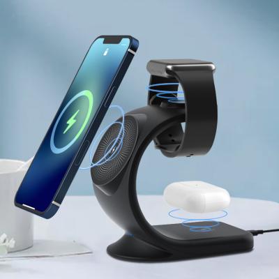 China New Design Smart Watch 3 in 1 Magnetic Wireless Charger 15w Phone Earphone Watch Charger Station for sale