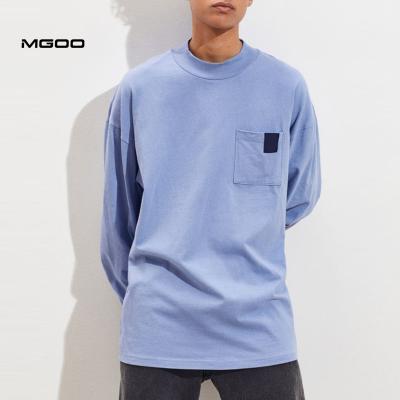 China MGOO Custom Anti-pilling Brands Mens Casual Solid White Heavy Cotton Thick Collar Long Sleeve T-Shirts for sale