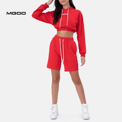 China Anti-pilling MGOO Cultivated Women's Red Elastic Top Oversized Cotton Hoodies 100% Crop Edge Casual Hoodies for sale