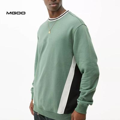 China Anti-pilling MGOO Striped Ribbed Collar Colorblock Sweatshirt Nek 50 Cotton 50 Polyester Oversized Fleece Pullover for sale