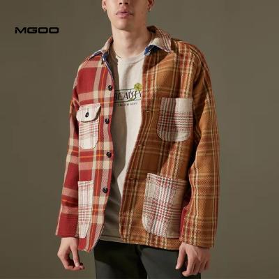 China Breathable MGOO Cotton Colorblock Label Collar Heavy Plaid Fitted Shirts Jackets for sale