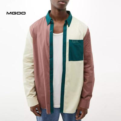 China MGOO Colorblock Top Custom Men's Thick Sleeve Pocket Long Sleeve Anti-pilling Embroidery Shirts for sale