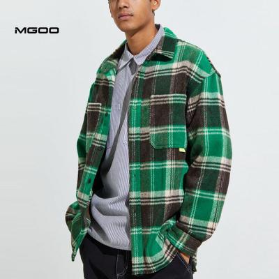 China MGOO Hot Sale Plaid Overshirts Mens Checked Cotton Shirts Anti-pilling Button Down Hot Green Long Sleeve Shirts for sale