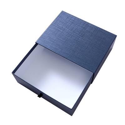 China Recycled Luxury Custom Lid And Base Box Materials Jewelry Slide Textured Paper Gift Box Packaging With Ribbon for sale