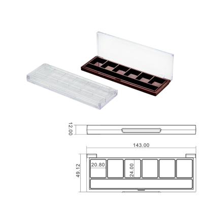 China Recycled Materials Popular custom color plastic powder cosmetic eyeshadow palette packaging rectangle empty 6 color eye shadow case for sale