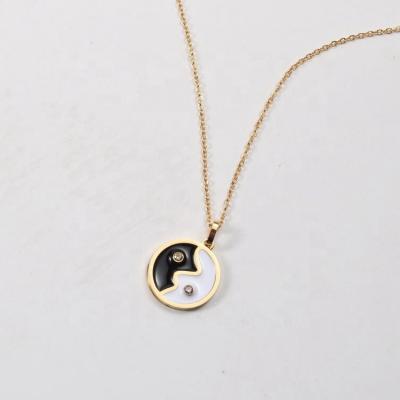 China Lead Free Nickel Free Stainless Steel Jewelry Enamel Necklace Black White Pendant OEM Yin Yang Necklace Good Luck Jewelry for sale