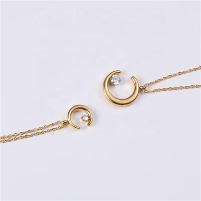 China Moon Pendant Necklace Stainless Steel Jewelry CZ Point Gold Stone Nickel Free Crescent Necklace Girlfriend Gift Crystal for sale