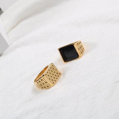 China Simple Vintage Lead Free Nickel Free Black Bold Ring Big For Women Men Stainless Steel Jewelry 18K Gold Black Enamel Seal Ring for sale