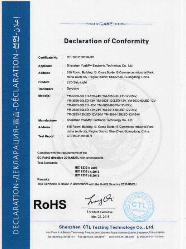 RoHS - Shenzhen You&My Electronic Technology Co., Ltd.