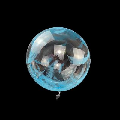 China Clear Gift Toy 18inch Bubble Helium Feather Blue Bobo Party Balloons Transparent For Wedding Decoration for sale