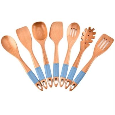 China Sustainable Hot Selling 7PCS Beech Wooden Utensils Set Cooking Spoon Spatula for sale