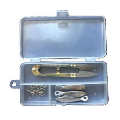 China Good quality hot sale plastic fishing tackle box set with hook, with sinker and scissors for sale