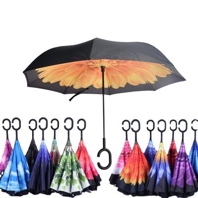 China Wholesale traditional flower reverse magic paraguas gift society umbrellas reversible umbrella reverse inverted umbrella for sale