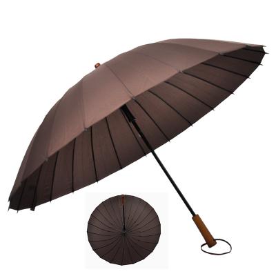 China Modern 24 Ribs Wholesales Custom Logo Large Printed High Quality Strong Heavy Duty Carved Wooden Handle Paraguas Golf Upright Umbrella for sale