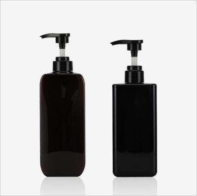 China Square Recyclable Plastic Bottles Black Shower Gel Shampoo Bottle Cosmetics Face Detergent Lotion Bottle for sale