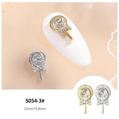 China New Gold and Lollipop Shape Gold and Silvery Silvery Nail Art Charms Nail Art Decorations Fashion and Luxury 2022 Design 3d Nail Stickers for sale