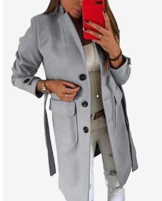 China Anti-Wrinkle Solid Color Tie Waist Long Sleeve Lapel Jacket For Women for sale