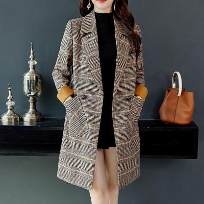 China Anti-Wrinkle Pockets Plaid Print Lapel Casual Long Sleeve Jacket For Women for sale