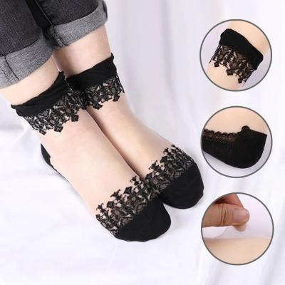 China Summer QUICK DRY hot cool breathable style sexy black skin bangs women sheer girls lace color nylon socks for sale