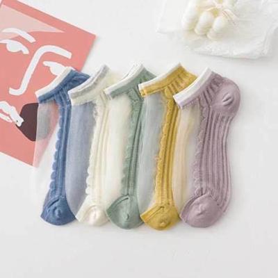 China Breathable women spring and moisture silk women's bottom thin glass card summer silk cotton breathable suction socks for sale