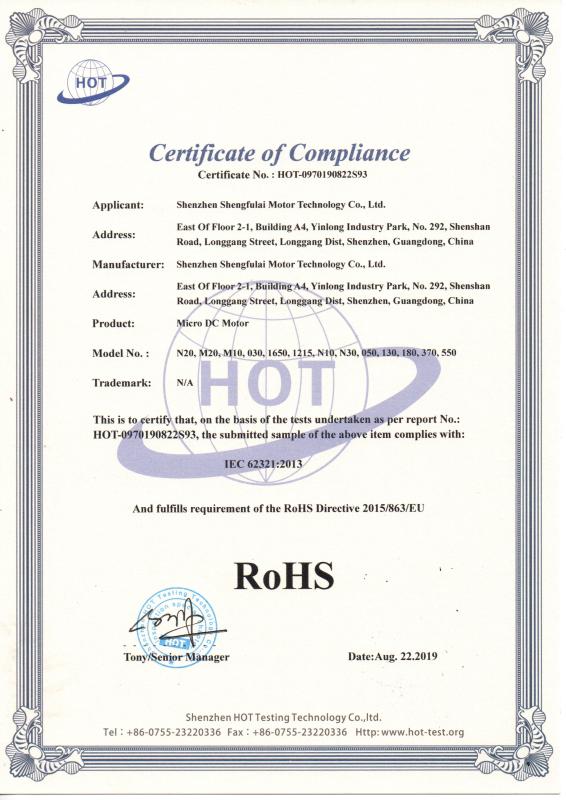 RoHS - Shenzhen Shengfulai Motor Technology Co., Ltd.