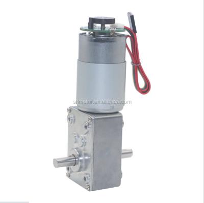 China Totally Enclosed 12v 24v Double Shaft 555 DC Worm Gear Motor With 58mm Encoder Gearbox for sale