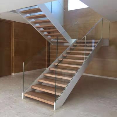 China Modern High Quality U-shape Wooden Staircase Glass Railing Modern Indoor Stairs for sale