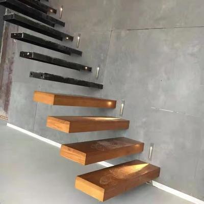 China Modern Strong Rubber Wood Treads Single Beam Prefab Straight Stairs for sale