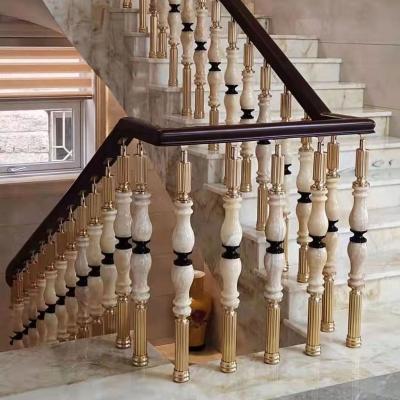 China Modern High End Stair Railing Fencing Aluminum Material Luxury Stair Railing Design Aluminum Marble Pillars for sale