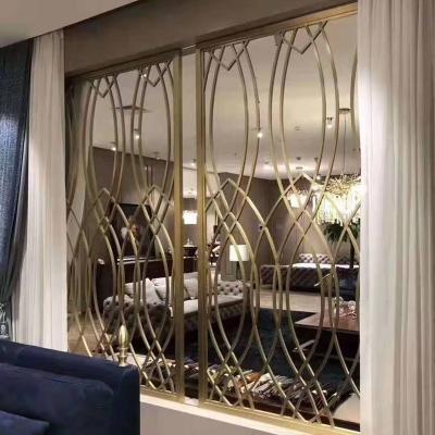 China Minimalist Hanging Gold Metal Room Divider Stainless Steel Screen Partition for sale