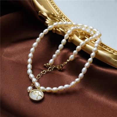 China Romantic Gold Plated Trendy Jewelry Necklaces Freshwater Pearl Shell Pendant Women 925 Sterling Silver Necklaces for sale