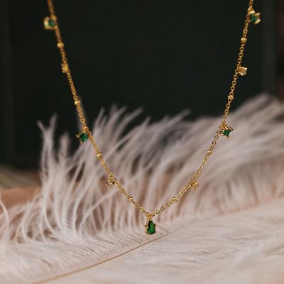 China CLASSIC Emeralds Zircon Gold Plated Tassel Clavicle Chain 925 Sterling Silver Exquisite Necklaces for sale