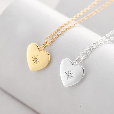 China FASHIONABLE Shining Love Heart Pendant Star Inlaid Zircon Gold Plated 925 Sterling Silver Necklaces Women for sale