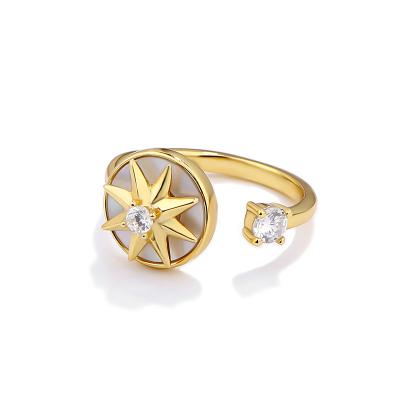 China Vintage Fashion Jewelry Zircon Gold Plated White Star Agate Shell Rings 925 Sterling Silver Rings for sale