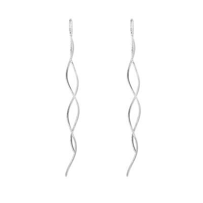 China Trendy Line Long Earrings 925 Sterling Silver Trendy Women Earrings Fashion Wave Ear Studs for sale