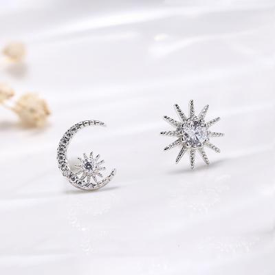 China TRENDY Women Fashion Jewelry Big Stud Earrings Sun And Moon Stud Inlaid Zircon 925 Sterling Silver Earrings for sale