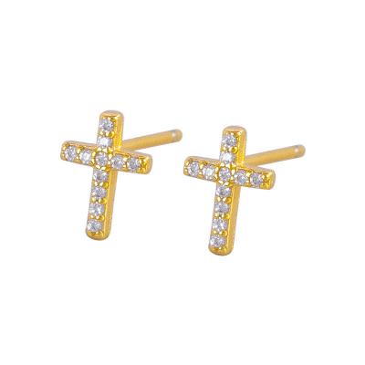 China FASHIONABLE Small Zircon Cross Studs Minimalist 925 Sterling Silver Earrings Jewelry Factory Wholesale Drop Earrings for sale