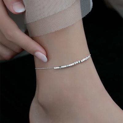 China TRENDY Silver Beads Charms Chain 18K Gold Plated Foot Jewelry 925 Sterling Silver Anklets For Women for sale