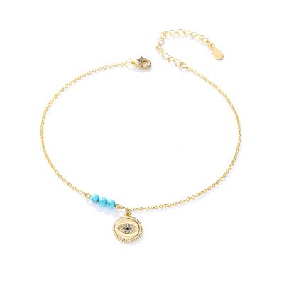 China FASHIONABLE Eye Turquoise 18K Pendant Gold Plated Foot Jewelry 925 Sterling Silver Anklets Women 2022 for sale