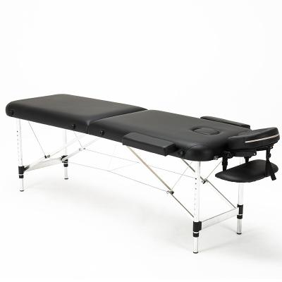 China Traditional Tattoo Salon Massage Table 84inch Portable Aluminum Massage Bed Height Adjustable Facial Tattoo Bed Black for sale