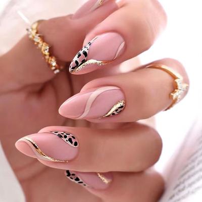 China Glitter Eco-Friendly Nail Polish New Custom Design Luxury Personality Long Coffin Oval Finger Nails Full Cover Art Press On Acrylic Nails Artificial Tips for sale