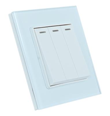 China Power Connecting Factory Wholesales 86*86mm Panel 3 Strip 2 Way Glass Wall Switches for sale