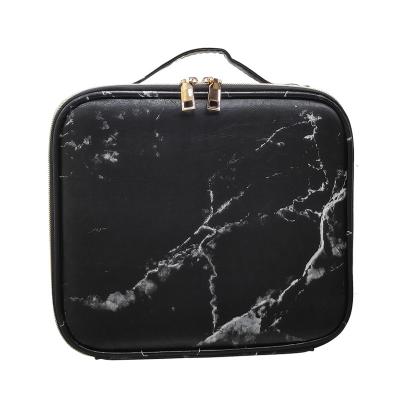 China Fashion Durable Stone Pattern Double Leather Makeup Box Makeup Portable Cosmetic Bags Lined Makeup Bags Blank Female Cosmetic Bag for sale