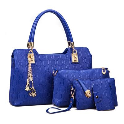 China Lady Wholesale fashion 4in1 gold set crocodile pattern ladies purse and shoulder handbag for sale