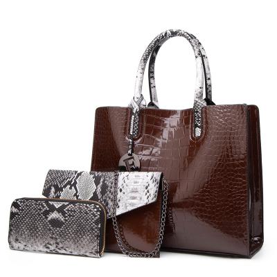 China Wholesale Luxury Ladies Tote Bag New Fashion Crocodile Pattern Women's Handbag Women's Shoulder Tote Bag Three-set High Quality for sale